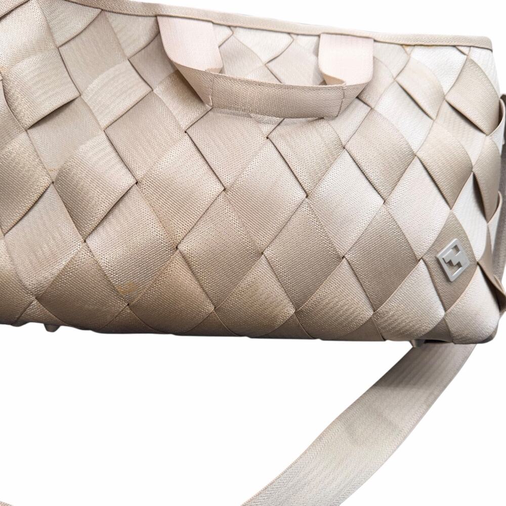 Maggie Bags Woven Seatbelt Laptop Tote Beige Crossbody Bag - Picture 10 of 14